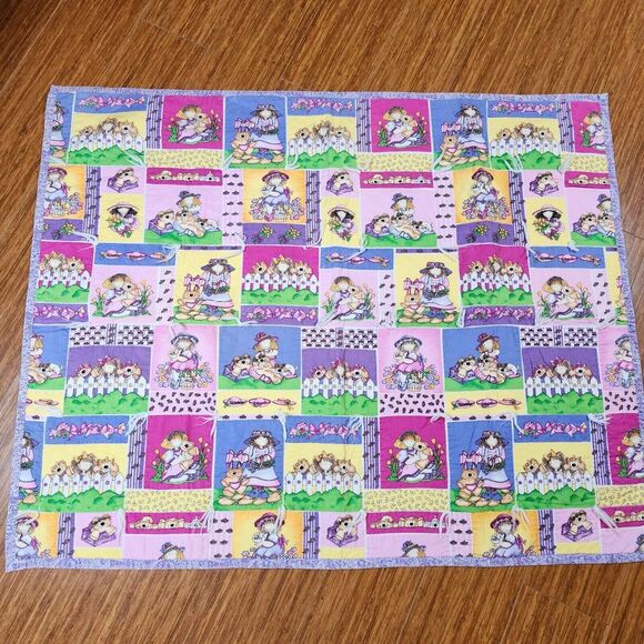 Adorable Handmade Girls with‎ Cats and Teddy Bears Garden Country Prints Quilt - Picture 1 of 13